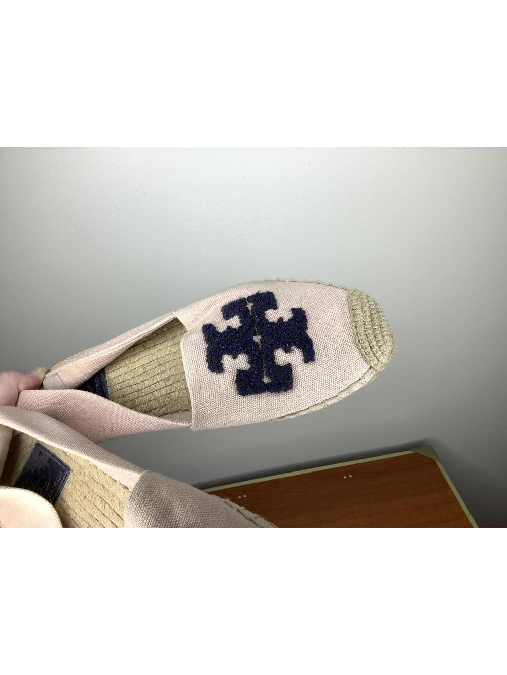 < Tory Burch Blush Pink Logo Canvas Espadrille Flats Size 7 > - Picture 6 of 6
